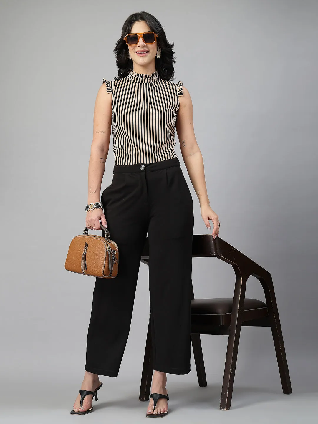 Style Quotient Women Blue And White Stripe Polyester Formal Top