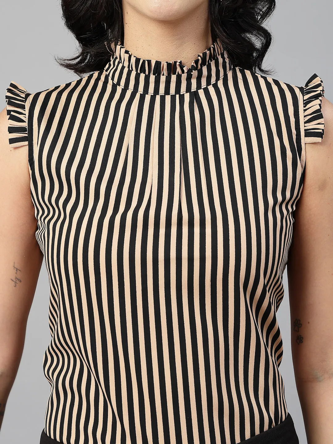 Style Quotient Women Blue And White Stripe Polyester Formal Top