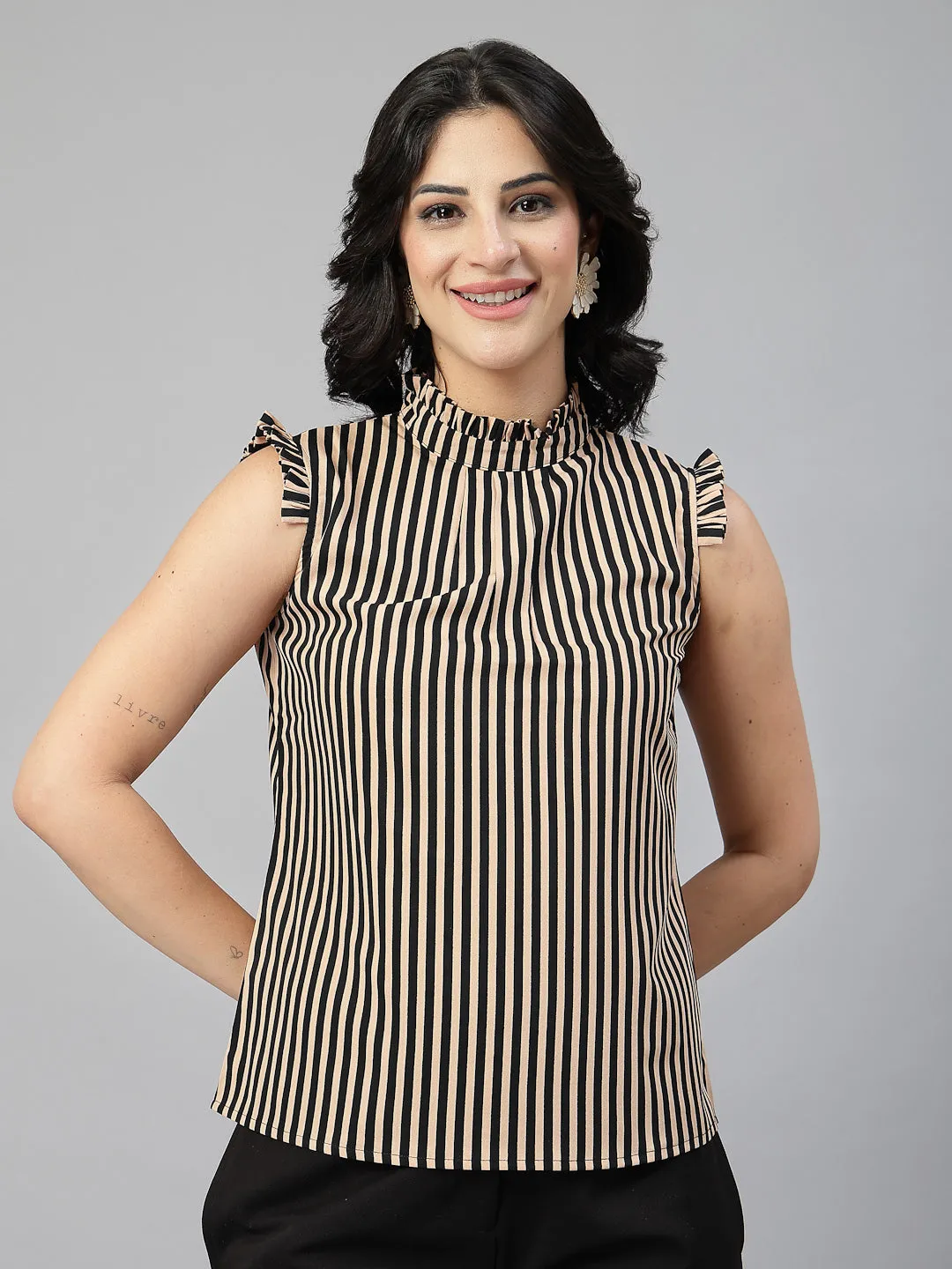Style Quotient Women Blue And White Stripe Polyester Formal Top