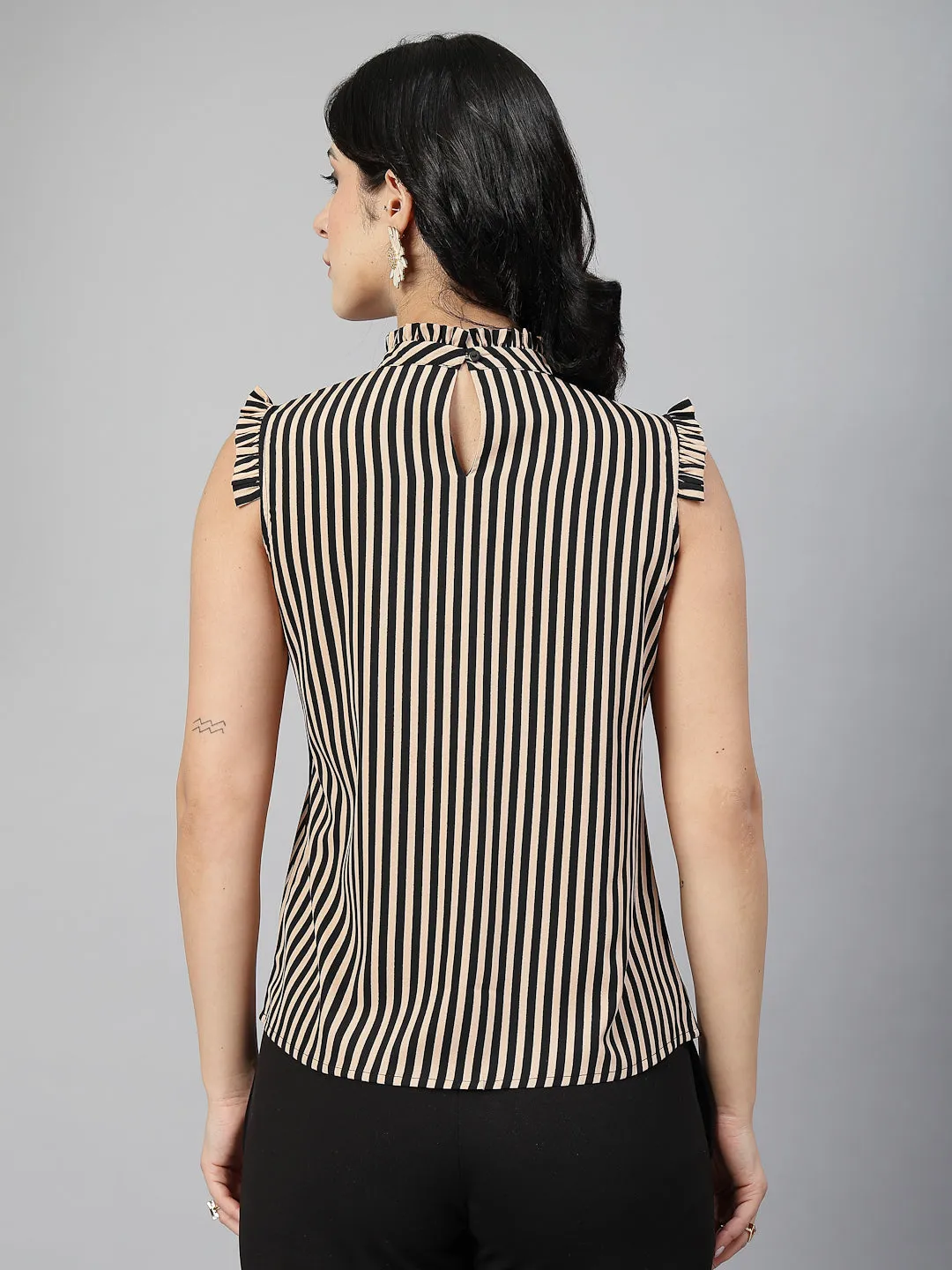 Style Quotient Women Blue And White Stripe Polyester Formal Top