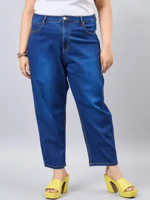 Style Quotient Women Plus Size Dark Blue Mom Fit High Rise Stretchable Jeans