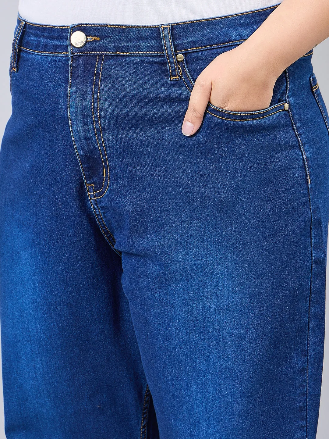Style Quotient Women Plus Size Dark Blue Mom Fit High Rise Stretchable Jeans