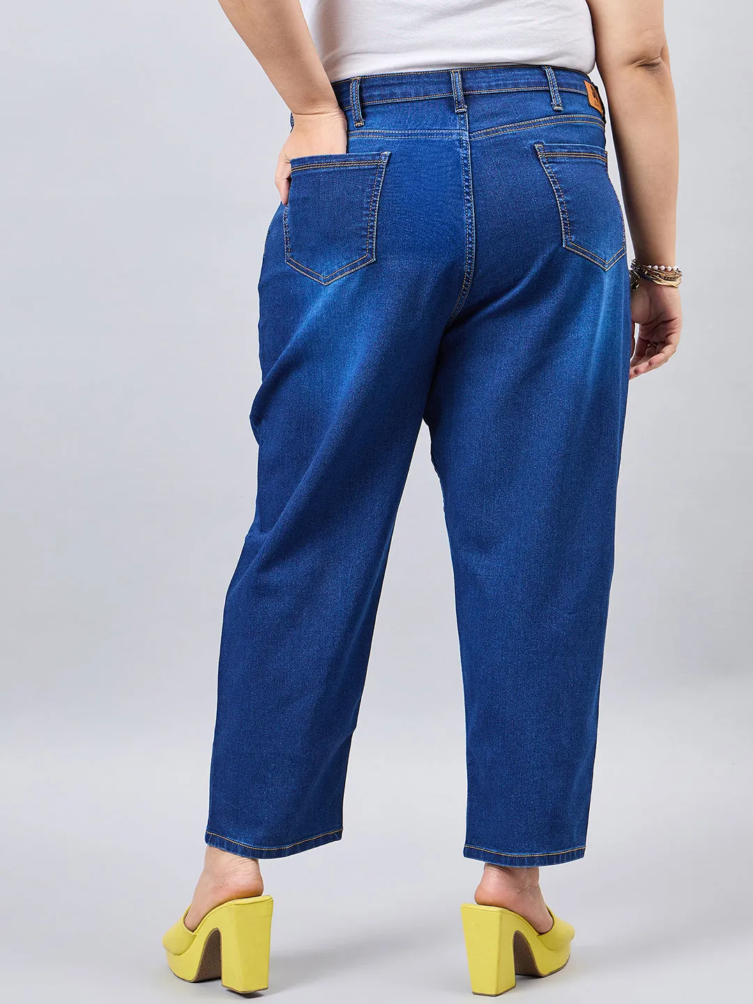 Style Quotient Women Plus Size Dark Blue Mom Fit High Rise Stretchable Jeans