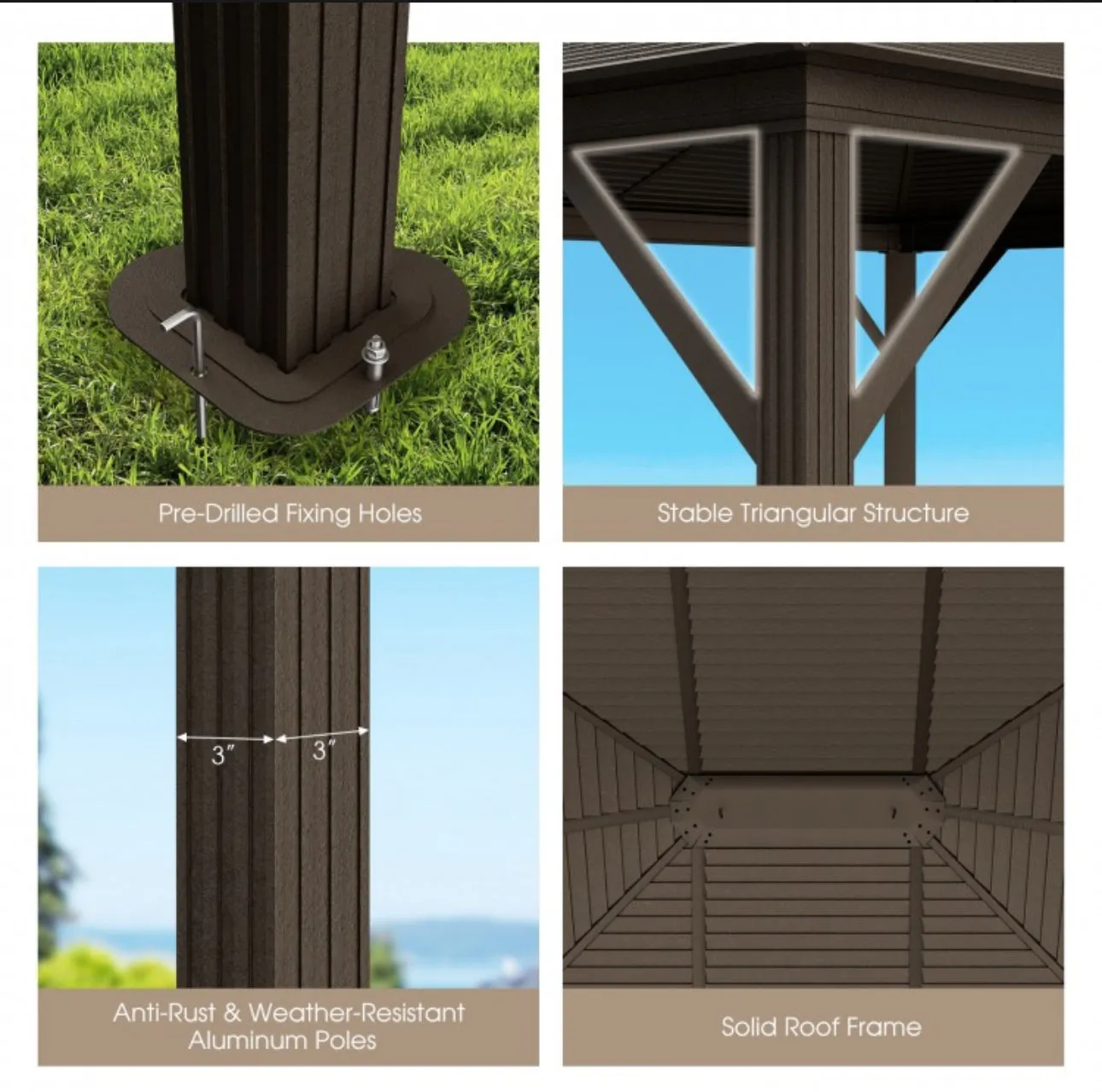 Super Duty Elegant Patio Outdoor Hardtop Gazebo Canopy With Galvanized Steel Top & Netting 12x10ft | 8.5ft High | All Season | Brown
