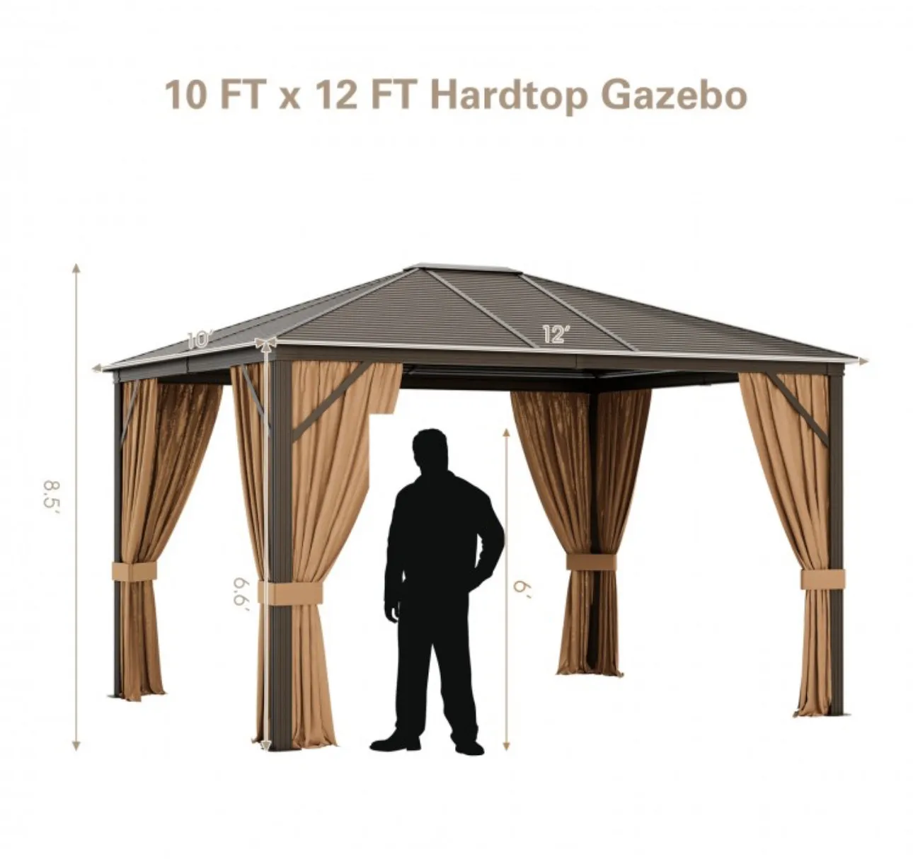 Super Duty Elegant Patio Outdoor Hardtop Gazebo Canopy With Galvanized Steel Top & Netting 12x10ft | 8.5ft High | All Season | Brown