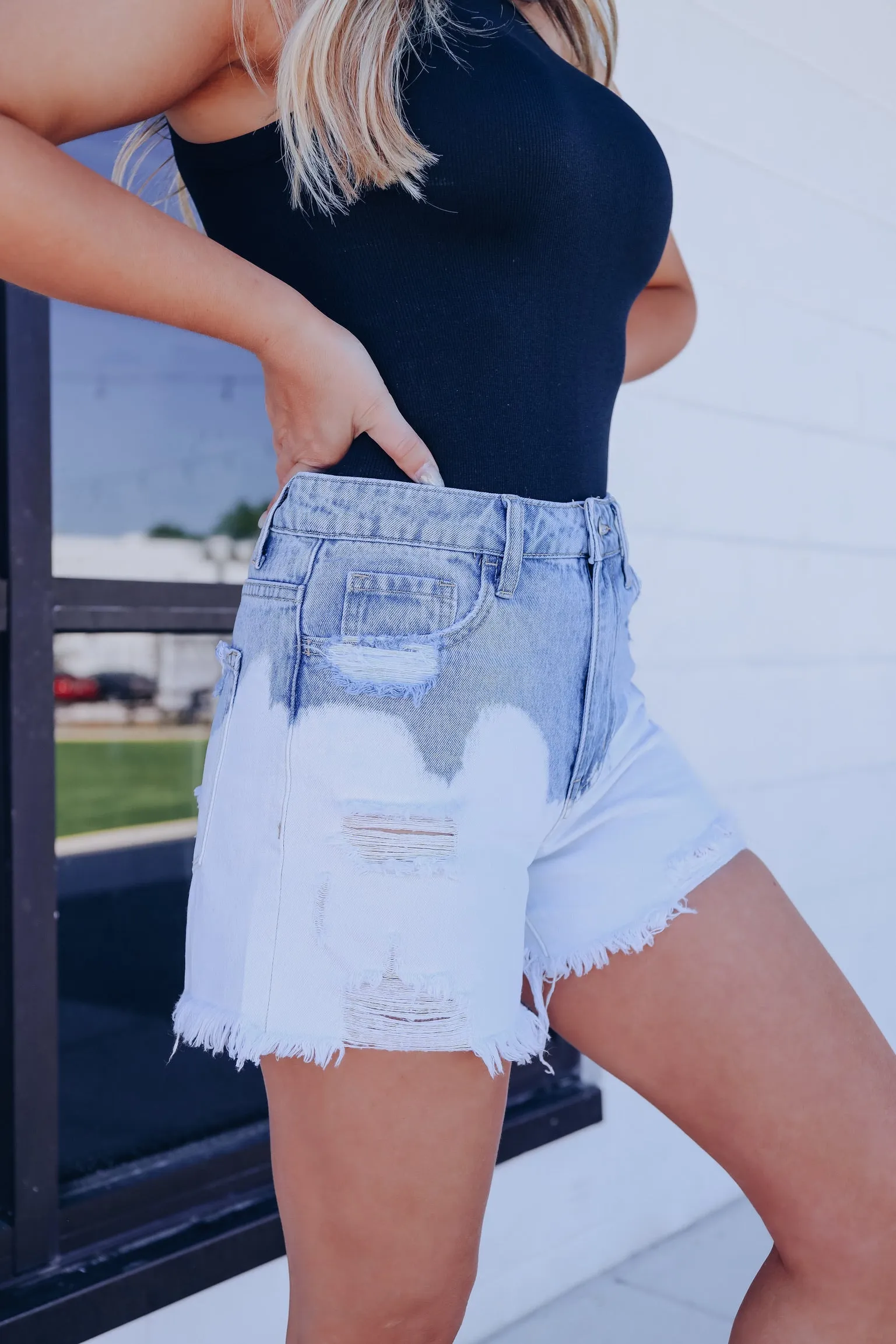 Tamara Two-Tone Dipped Denim Shorts
