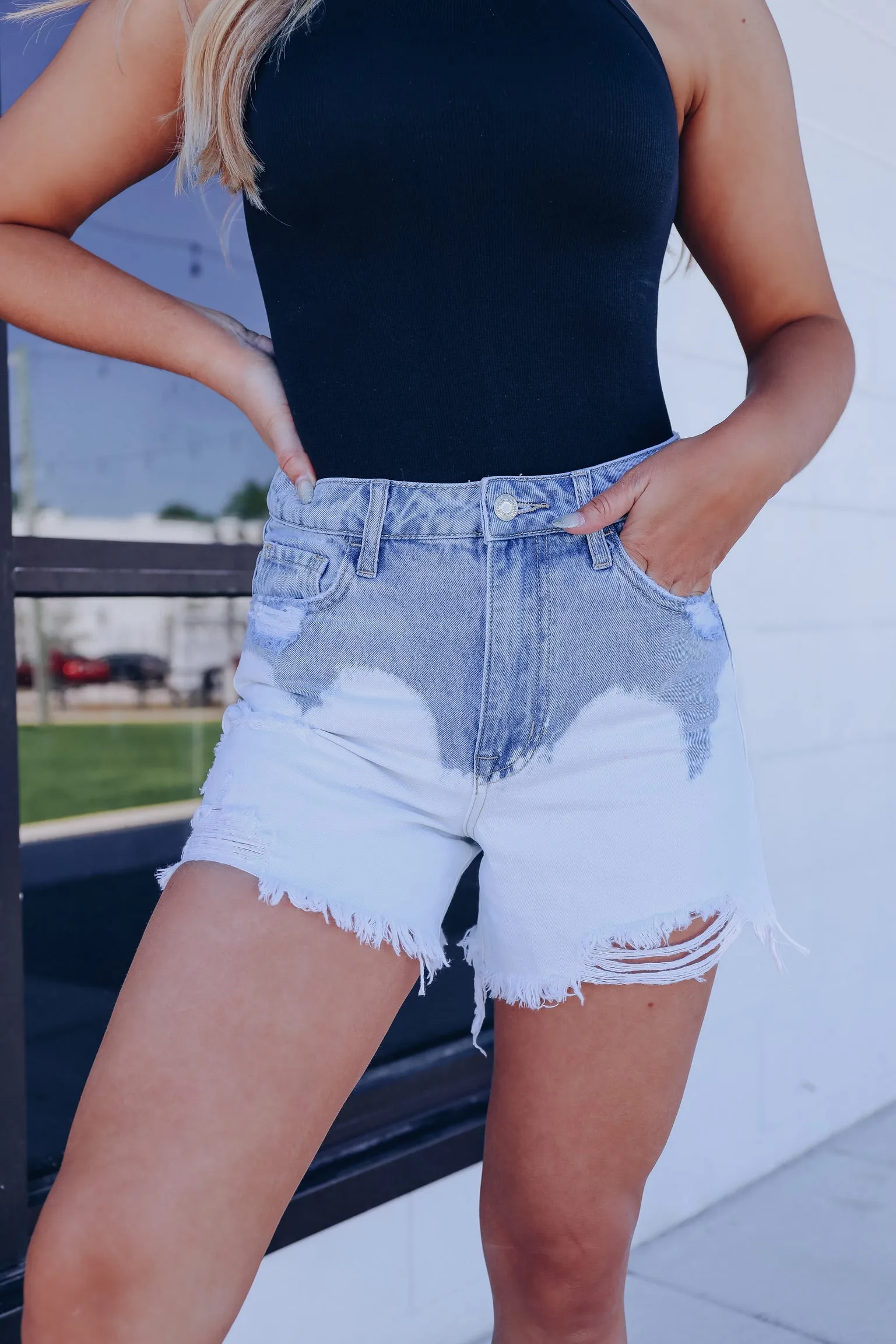 Tamara Two-Tone Dipped Denim Shorts