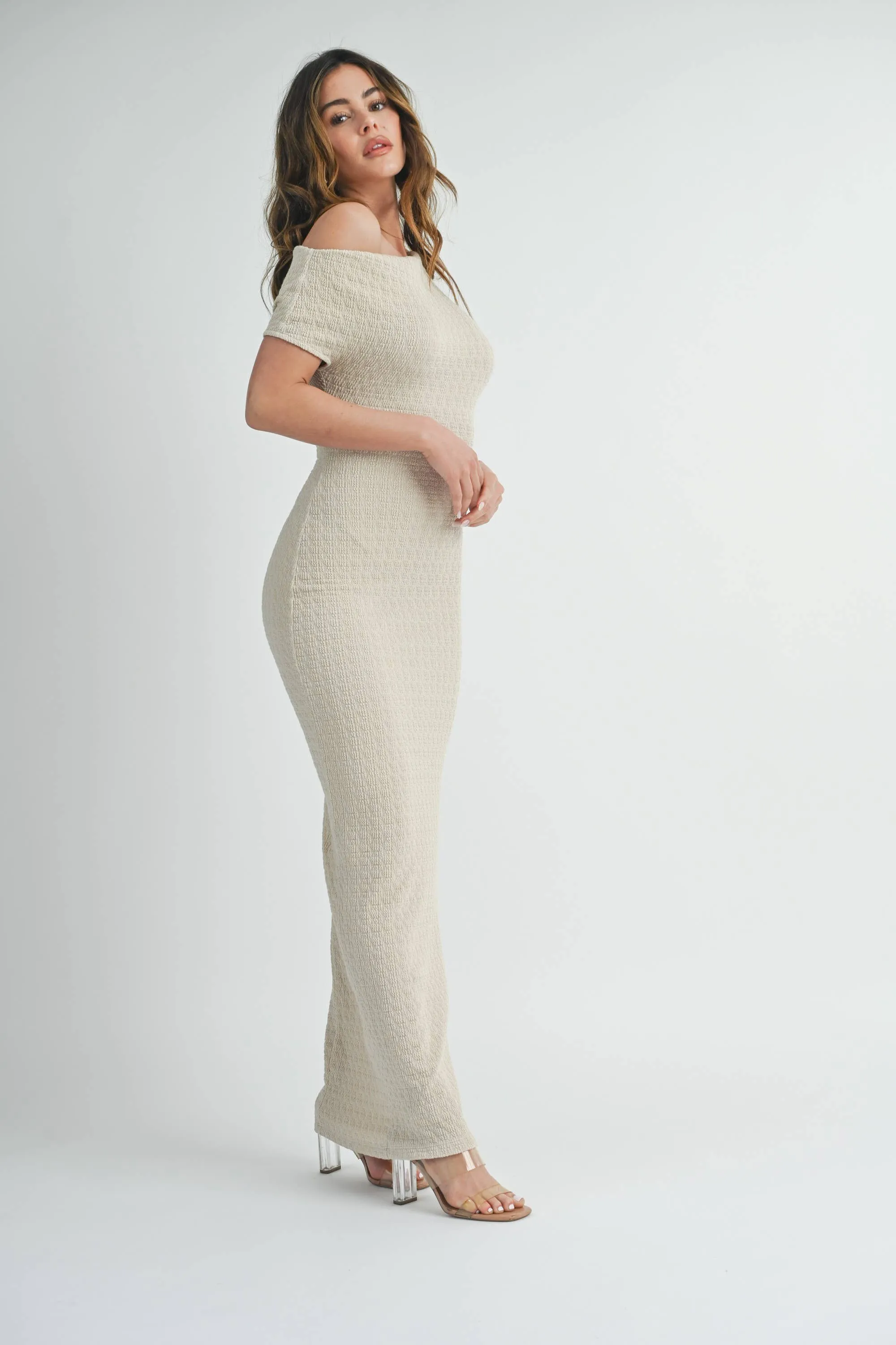 Textured Asymmetrical Black Maxi Dress