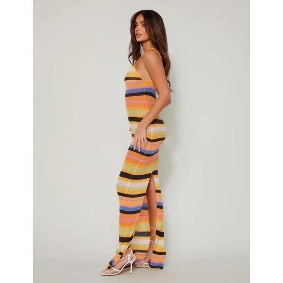 Tigermist- Ardon Maxi Dress Orange Multicolor Knit Sheer NWT Summer Beach XL