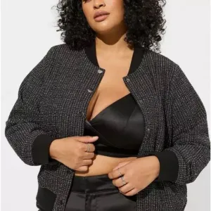 Torrid Bomber Jacket Black Color &amp; multi colored thread accent NWT size 4X