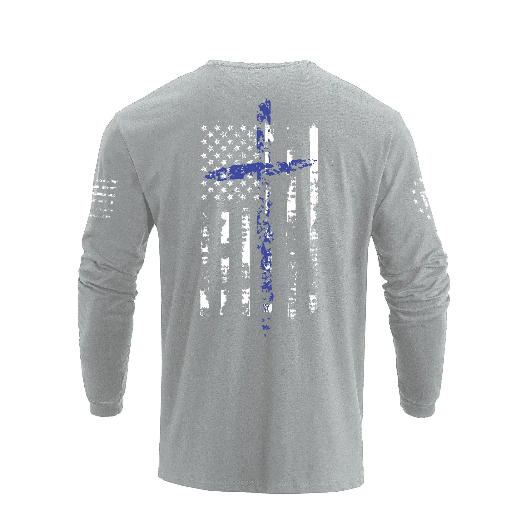 USA FLAG CROSS 100% COTTON GRAPHIC LONG SLEEVE T-SHIRT