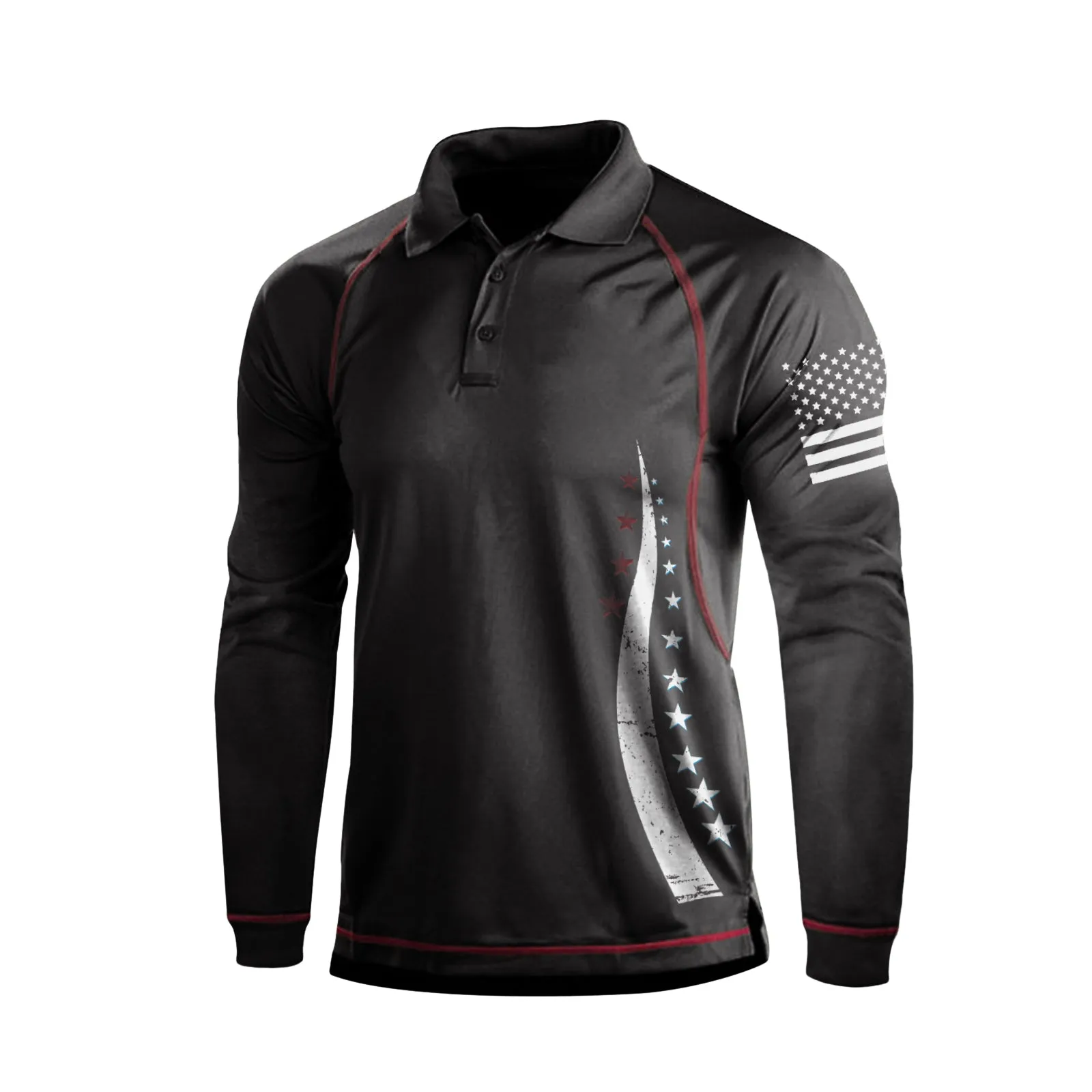 USA FLAG  GRAPHIC RAGLAN LONG SLEEVE POLO SHIRT
