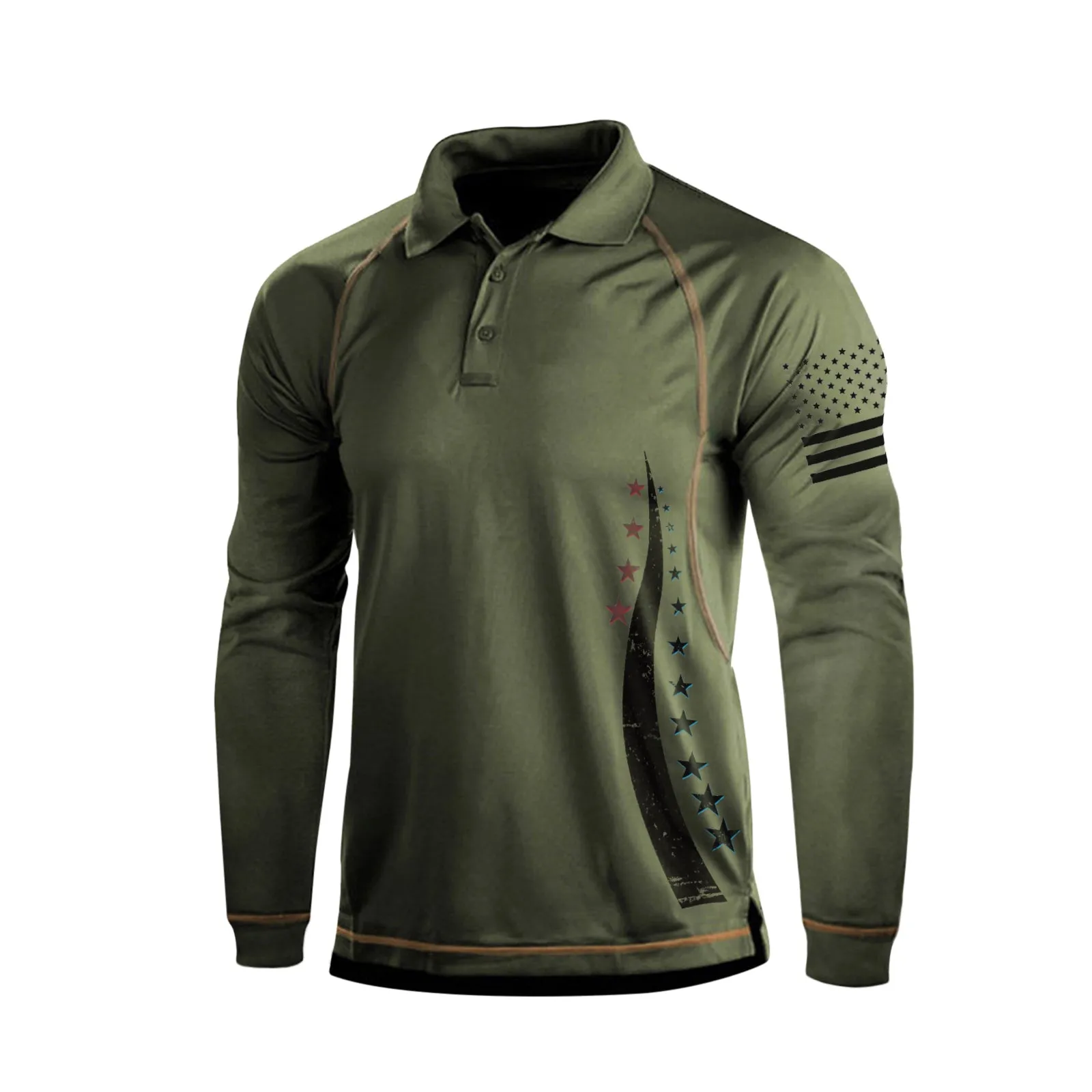 USA FLAG  GRAPHIC RAGLAN LONG SLEEVE POLO SHIRT