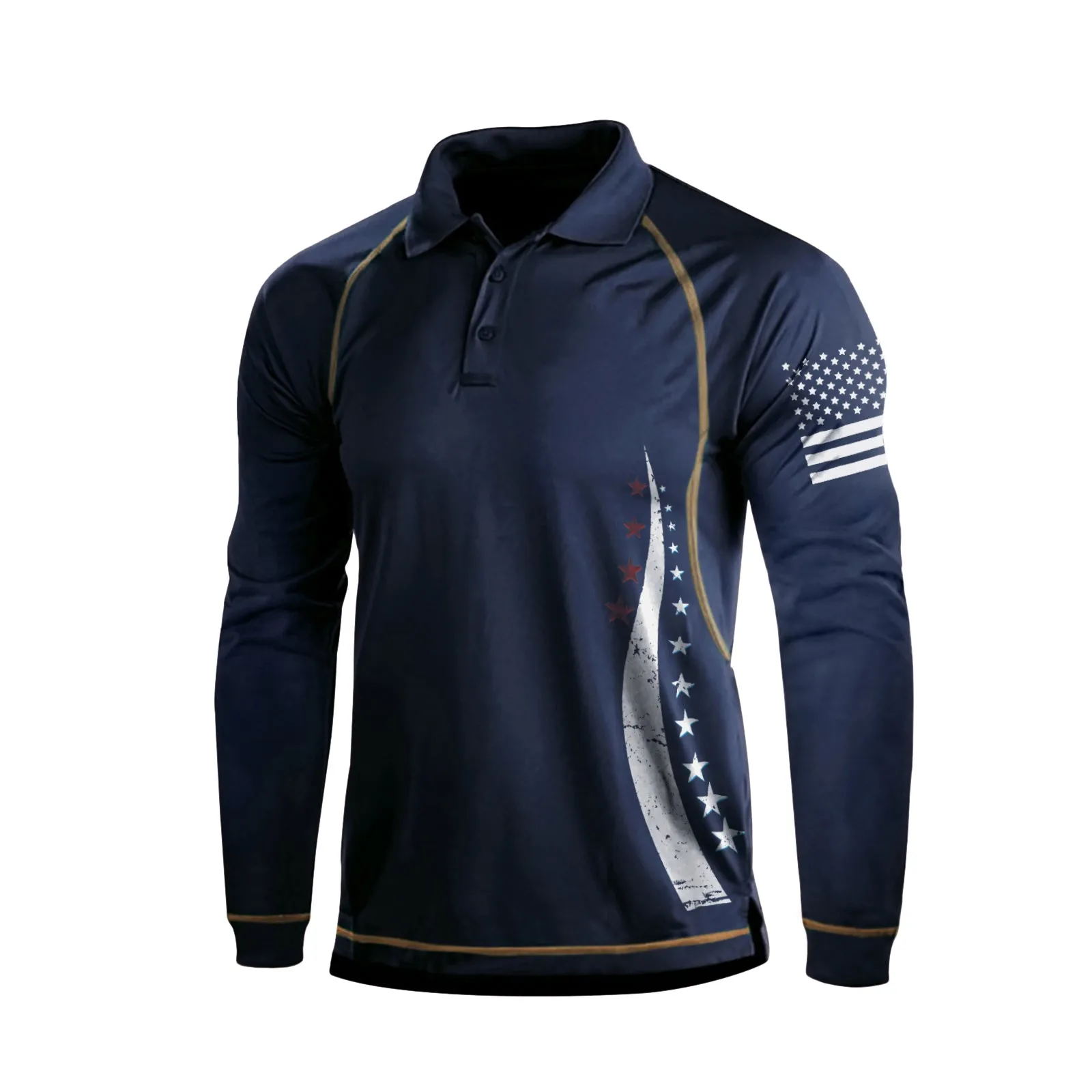 USA FLAG  GRAPHIC RAGLAN LONG SLEEVE POLO SHIRT
