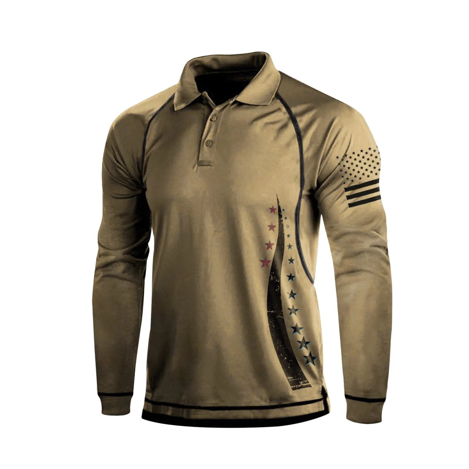 USA FLAG  GRAPHIC RAGLAN LONG SLEEVE POLO SHIRT