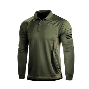 USA FLAG  GRAPHIC RAGLAN LONG SLEEVE POLO SHIRT