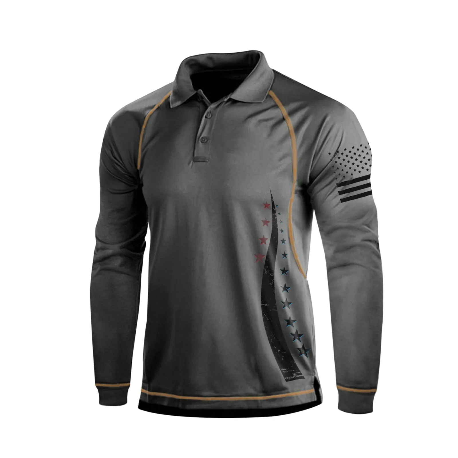 USA FLAG  GRAPHIC RAGLAN LONG SLEEVE POLO SHIRT