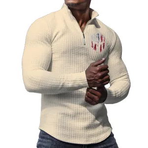 USA FLAG HELMET  MID-WEIGHT STAND COLLAR WAFFLE ZIPPER SWEATSHIRT