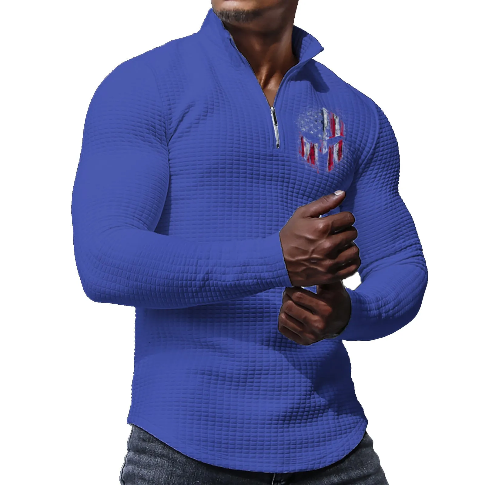 USA FLAG HELMET  MID-WEIGHT STAND COLLAR WAFFLE ZIPPER SWEATSHIRT