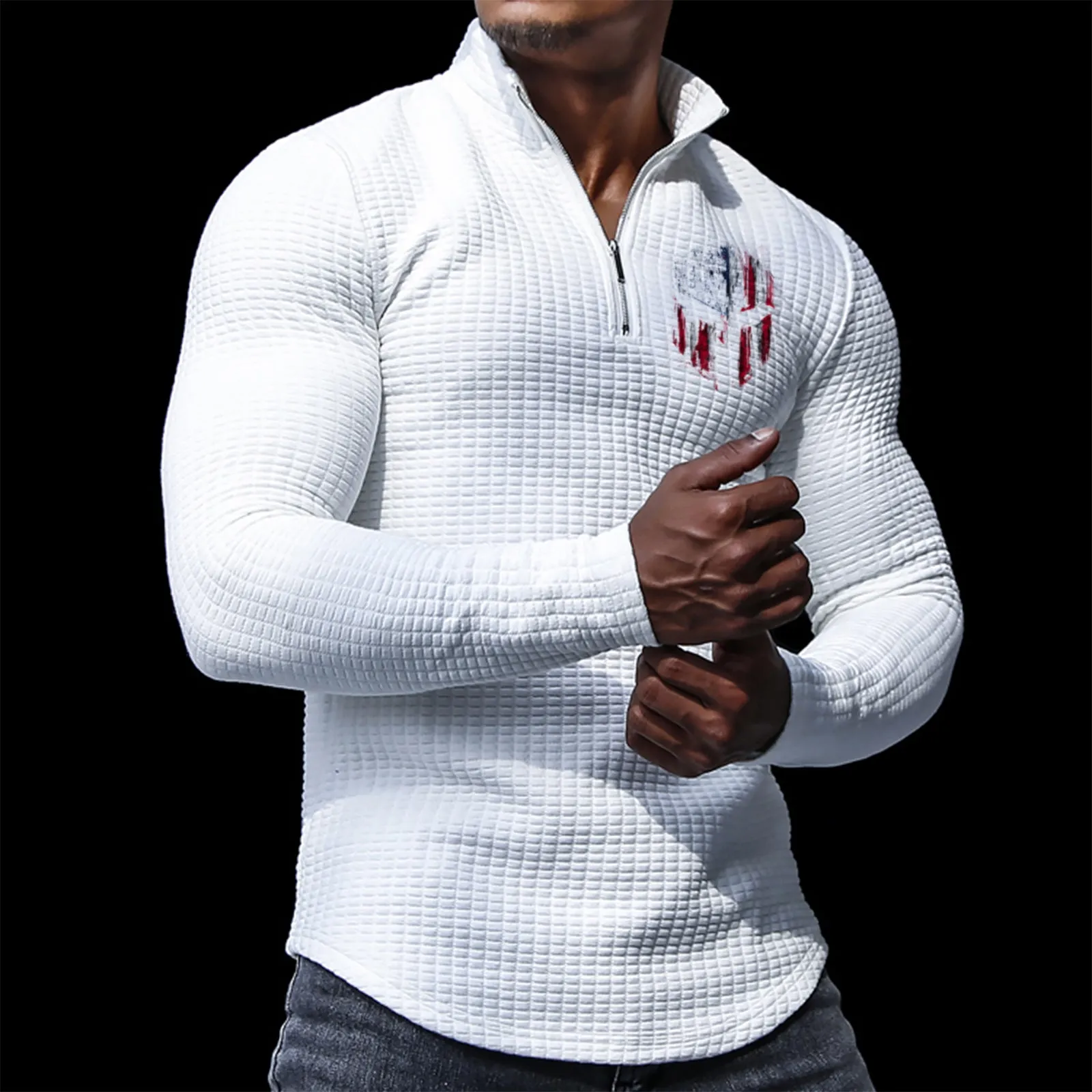 USA FLAG HELMET  MID-WEIGHT STAND COLLAR WAFFLE ZIPPER SWEATSHIRT