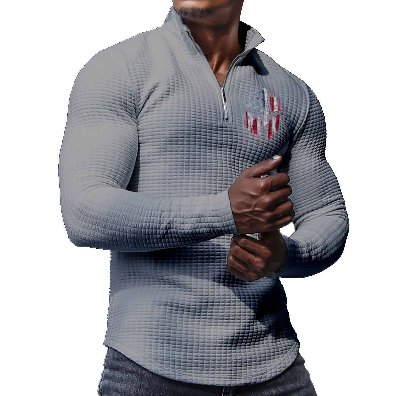 USA FLAG HELMET  MID-WEIGHT STAND COLLAR WAFFLE ZIPPER SWEATSHIRT