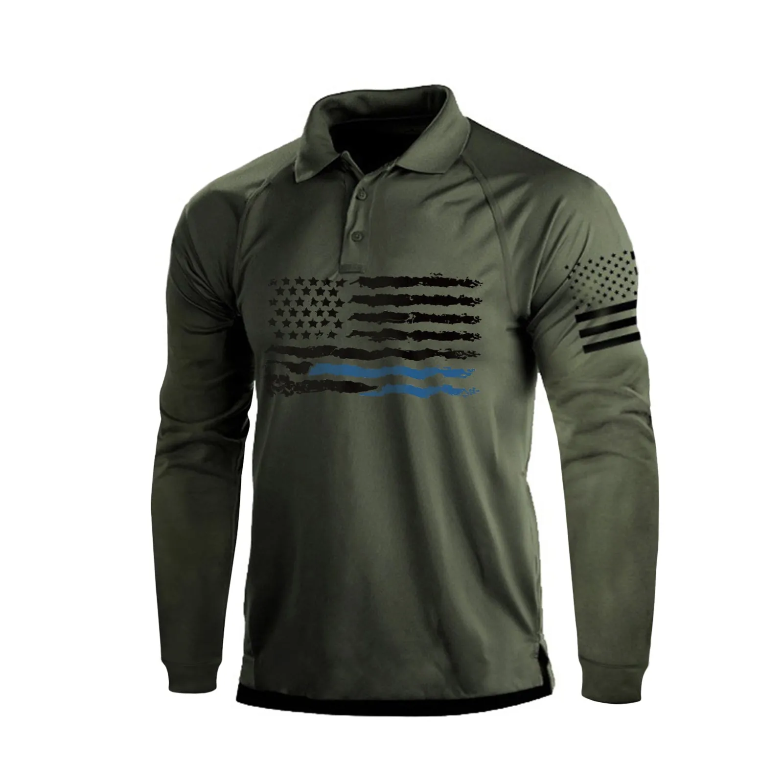 USA FLAG RAGLAN GRAPHIC LONG SLEEVE POLO SHIRT