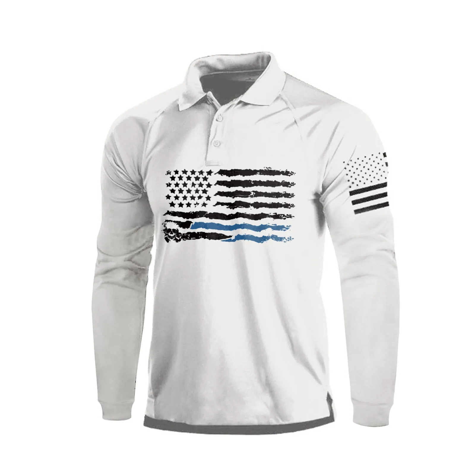 USA FLAG RAGLAN GRAPHIC LONG SLEEVE POLO SHIRT