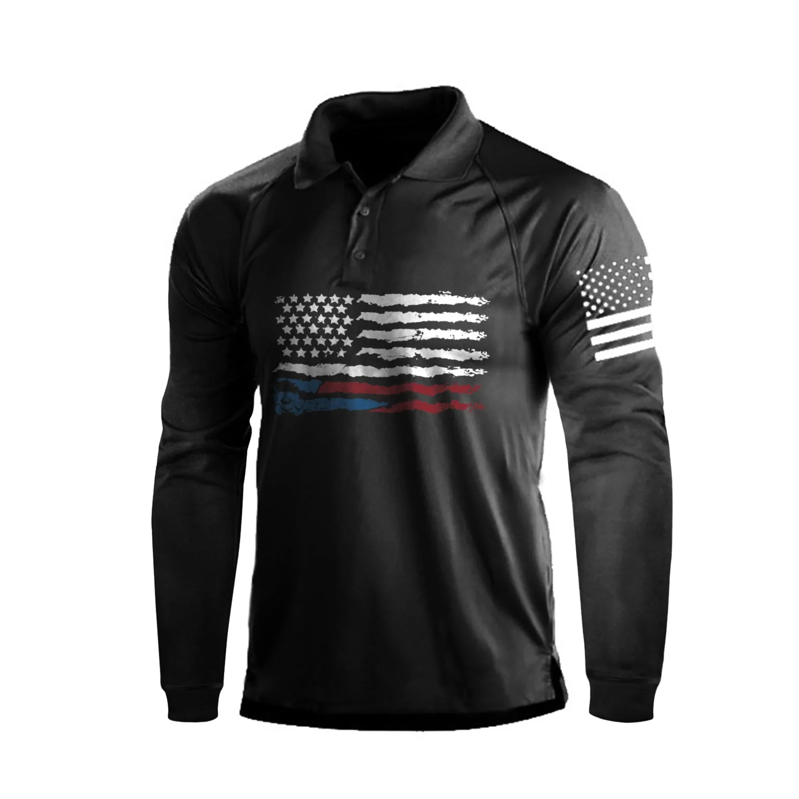 USA FLAG RAGLAN GRAPHIC LONG SLEEVE POLO SHIRT