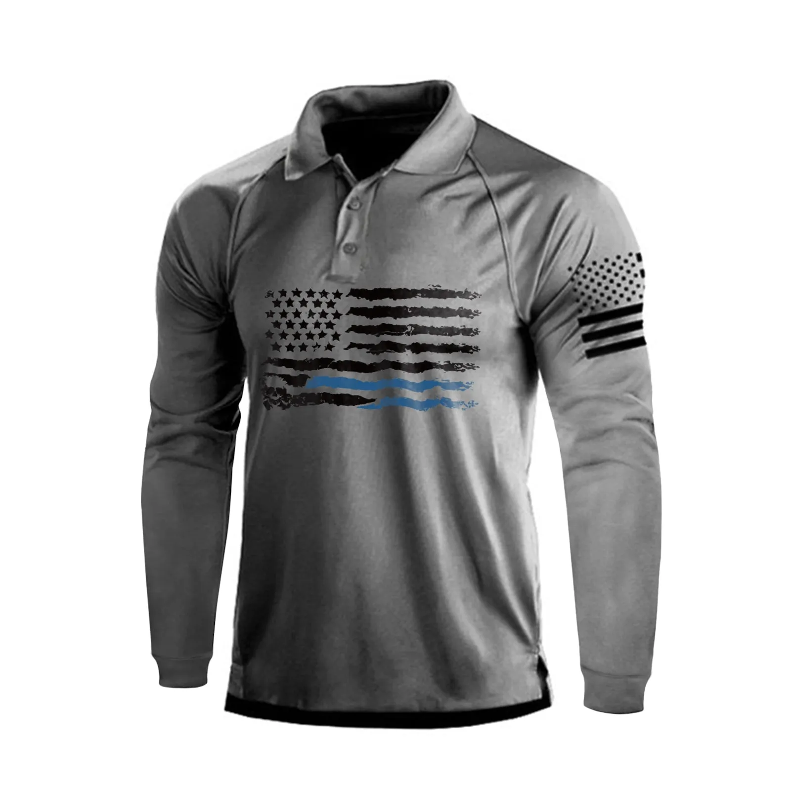 USA FLAG RAGLAN GRAPHIC LONG SLEEVE POLO SHIRT