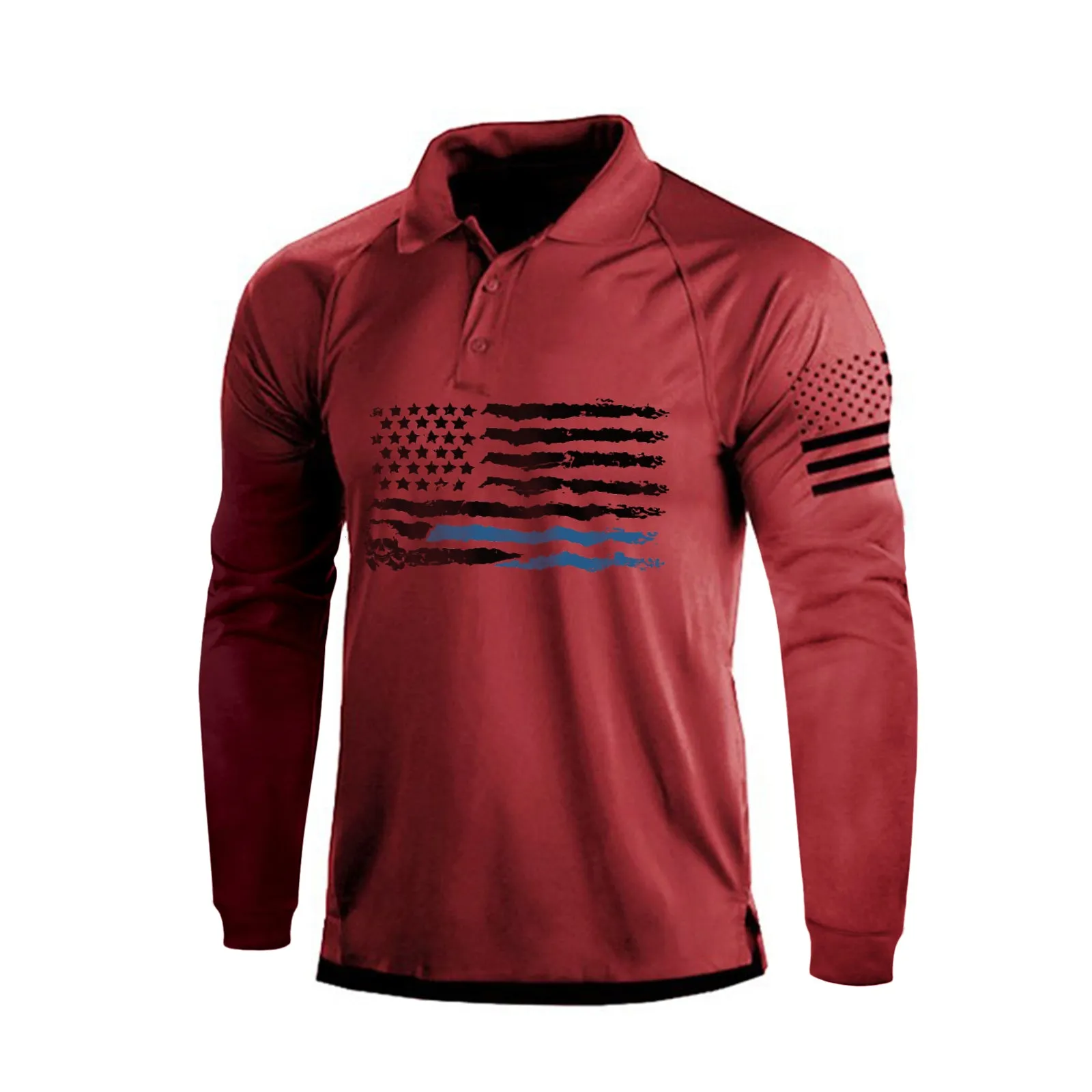 USA FLAG RAGLAN GRAPHIC LONG SLEEVE POLO SHIRT
