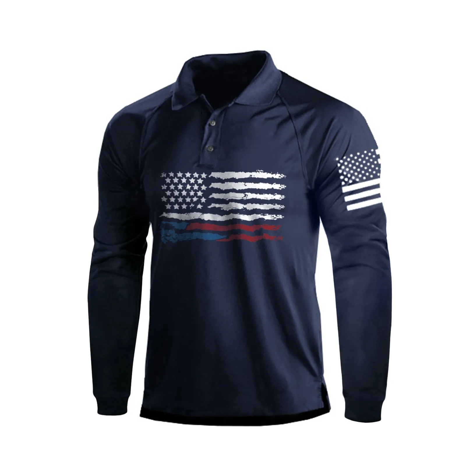 USA FLAG RAGLAN GRAPHIC LONG SLEEVE POLO SHIRT