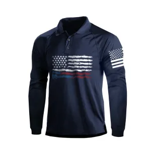 USA FLAG RAGLAN GRAPHIC LONG SLEEVE POLO SHIRT