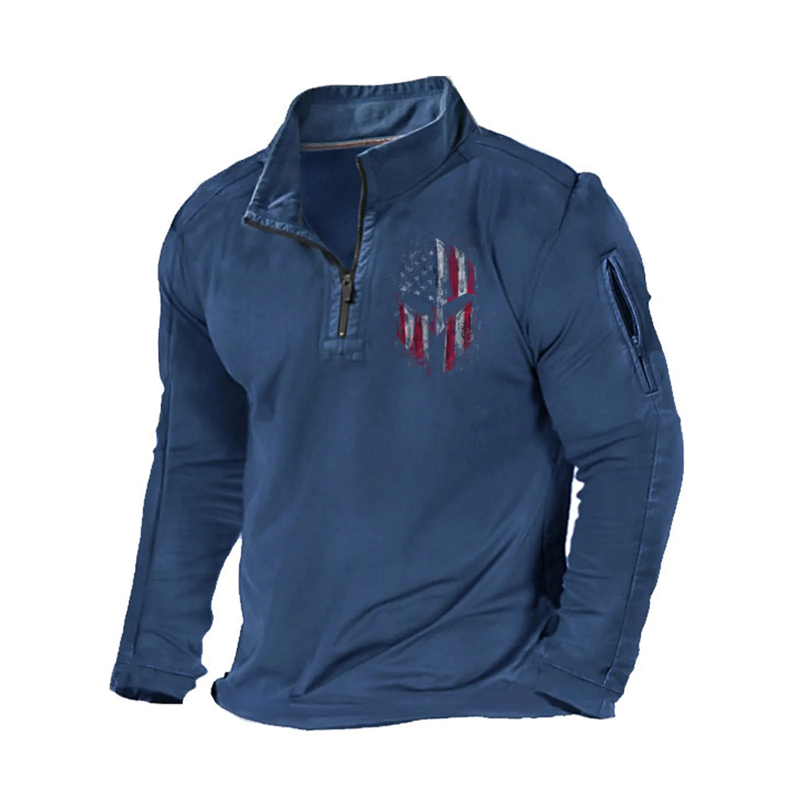 USA FLAG SPARTAN ZIPPER GRAPHIC POCKET SWEATSHIRT