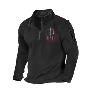 USA FLAG SPARTAN ZIPPER GRAPHIC POCKET SWEATSHIRT