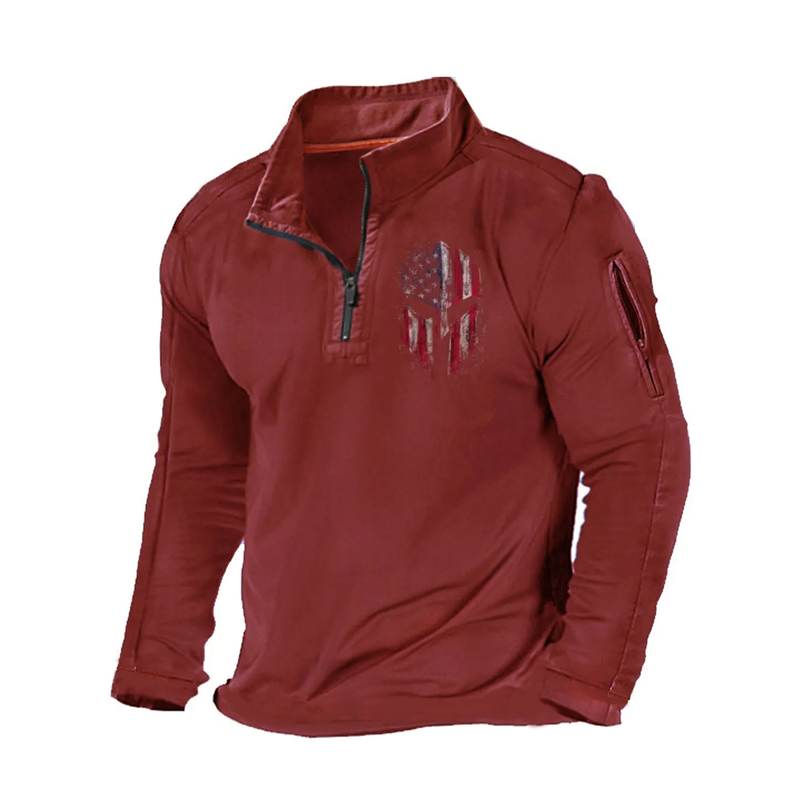 USA FLAG SPARTAN ZIPPER GRAPHIC POCKET SWEATSHIRT
