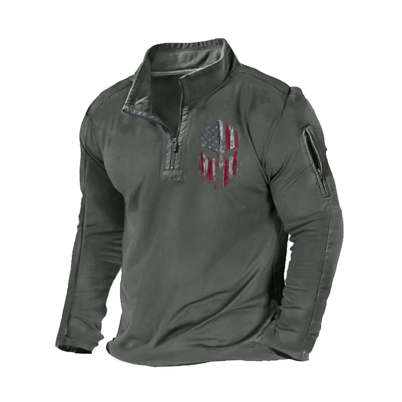 USA FLAG SPARTAN ZIPPER GRAPHIC POCKET SWEATSHIRT