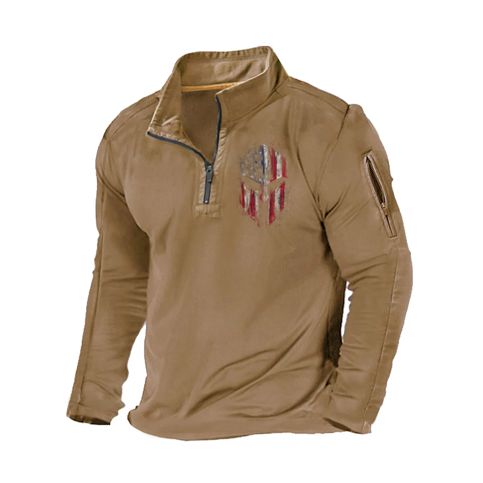 USA FLAG SPARTAN ZIPPER GRAPHIC POCKET SWEATSHIRT