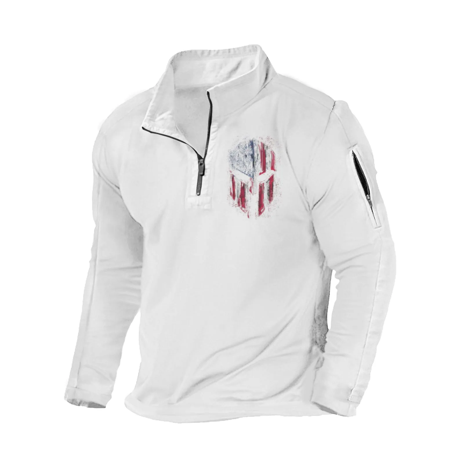 USA FLAG SPARTAN ZIPPER GRAPHIC POCKET SWEATSHIRT