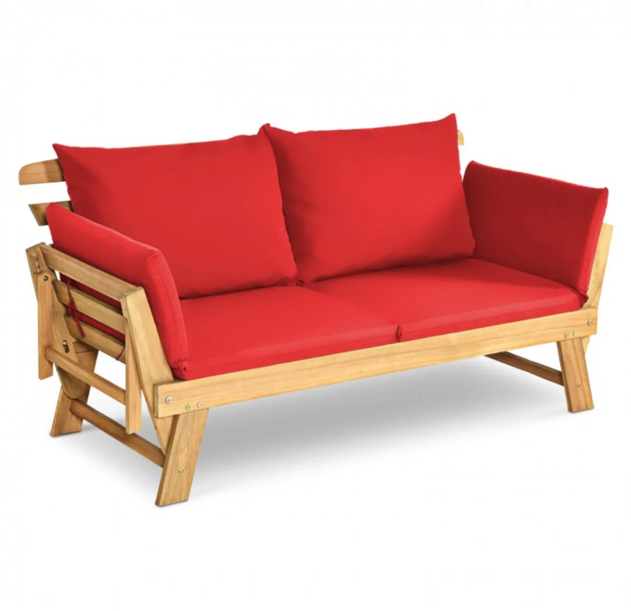 Very Relaxing 3 Adjustable Positions Outdoor Patio, Indoor Convertible Heavy Duty Sofa Couch With Thick Cushions | Acacia Wood