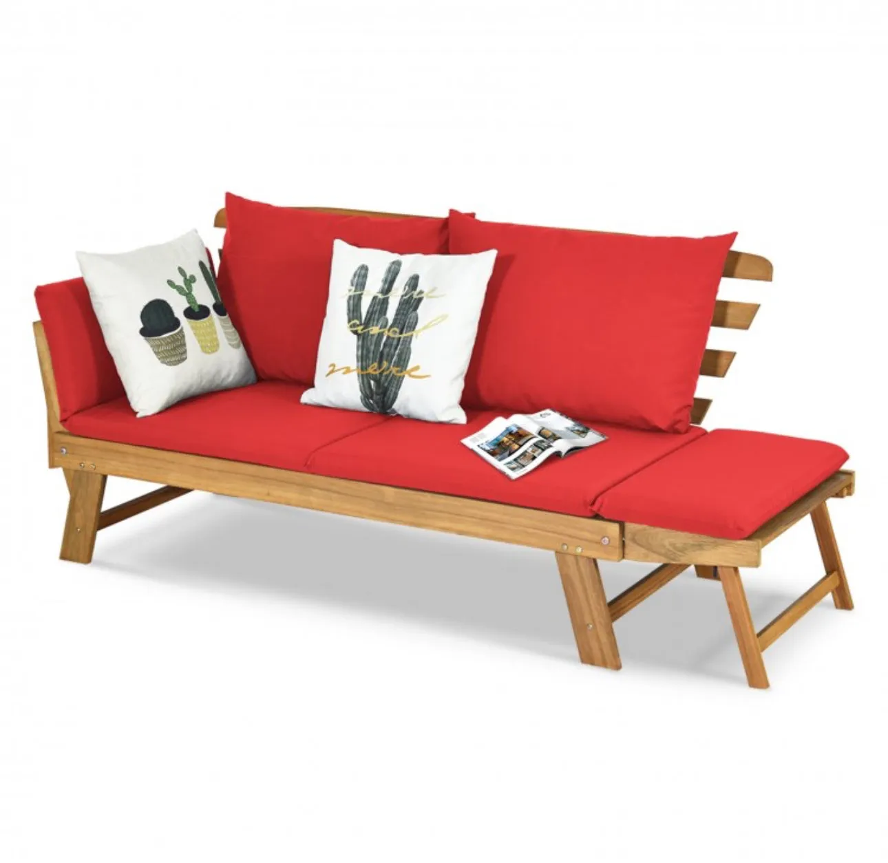 Very Relaxing 3 Adjustable Positions Outdoor Patio, Indoor Convertible Heavy Duty Sofa Couch With Thick Cushions | Acacia Wood
