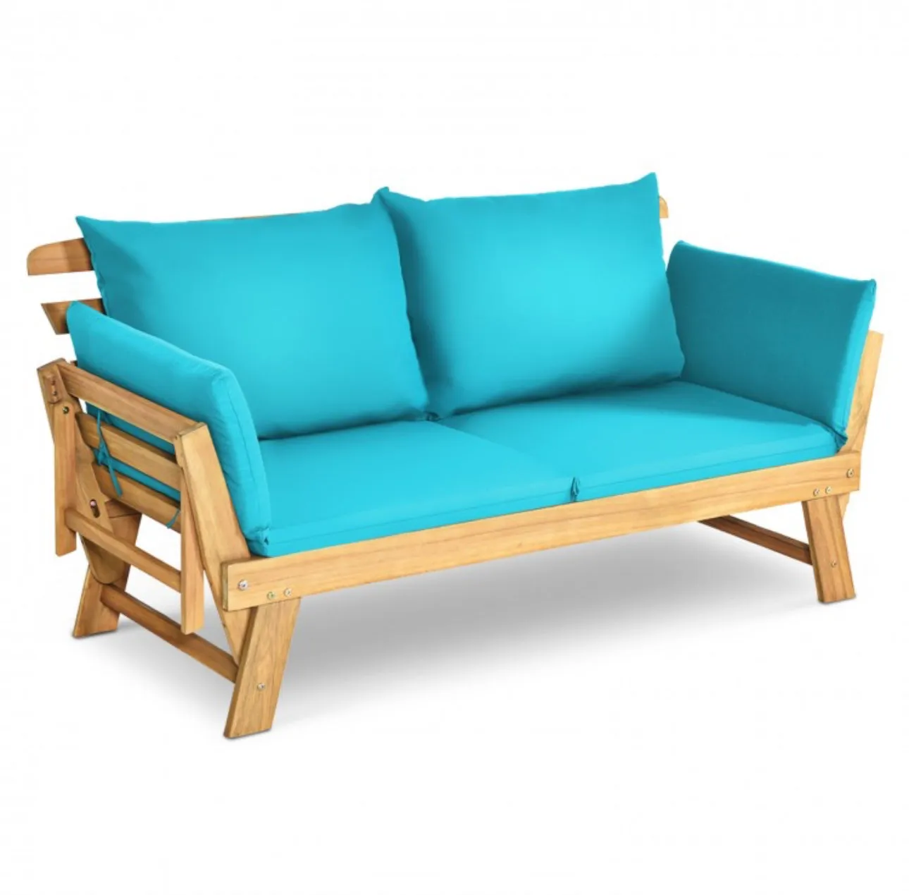 Very Relaxing 3 Adjustable Positions Outdoor Patio, Indoor Convertible Heavy Duty Sofa Couch With Thick Cushions | Acacia Wood