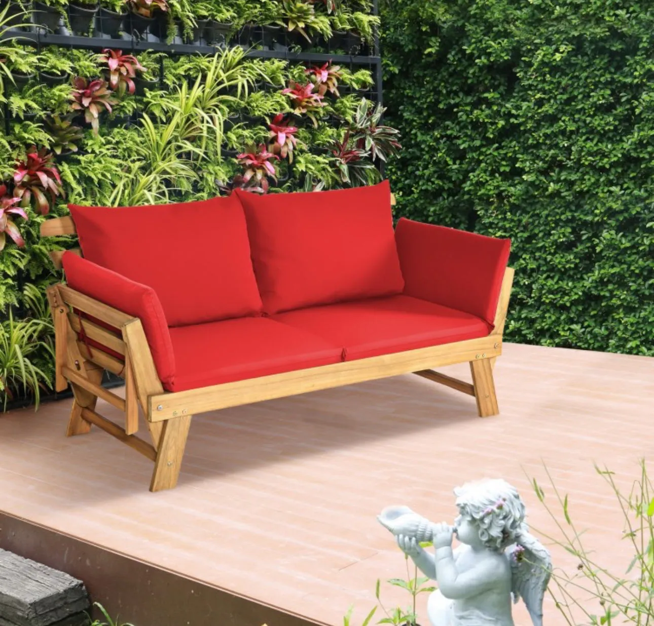 Very Relaxing 3 Adjustable Positions Outdoor Patio, Indoor Convertible Heavy Duty Sofa Couch With Thick Cushions | Acacia Wood