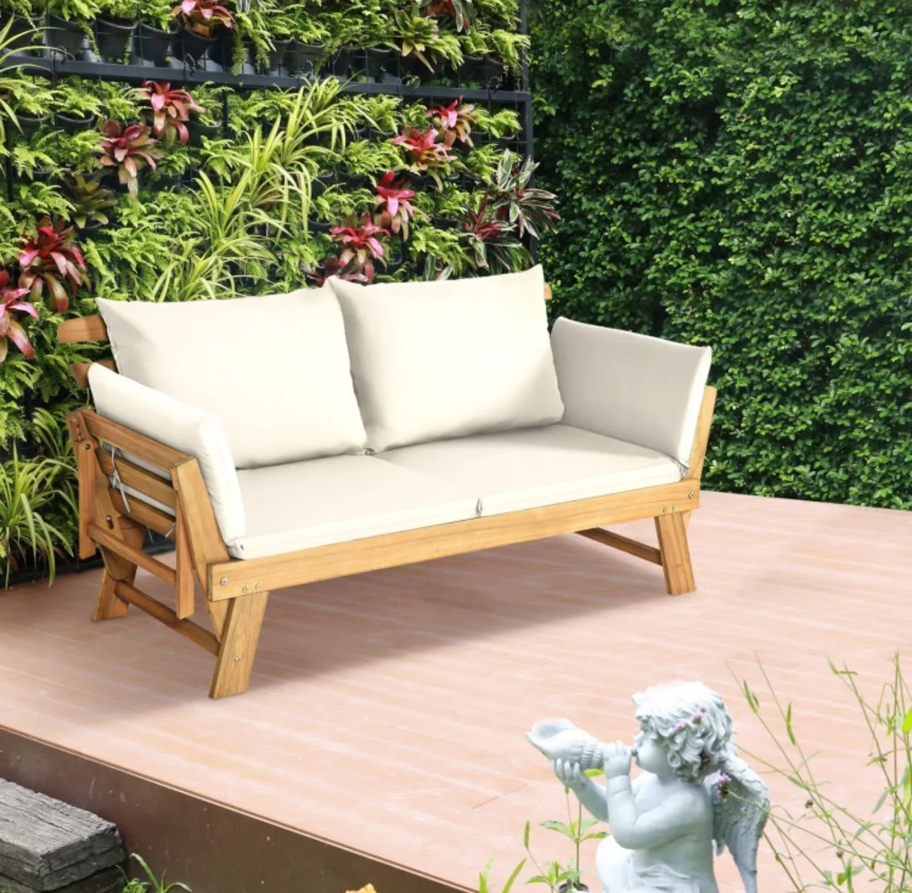 Very Relaxing 3 Adjustable Positions Outdoor Patio, Indoor Convertible Heavy Duty Sofa Couch With Thick Cushions | Acacia Wood