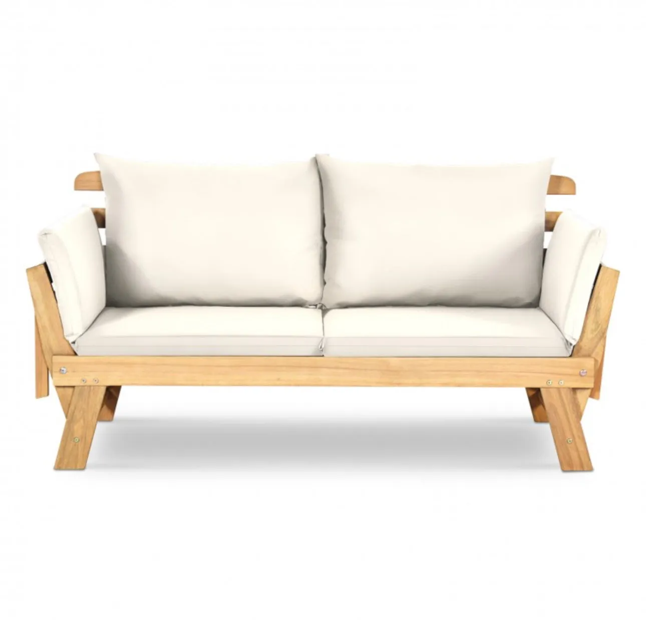 Very Relaxing 3 Adjustable Positions Outdoor Patio, Indoor Convertible Heavy Duty Sofa Couch With Thick Cushions | Acacia Wood
