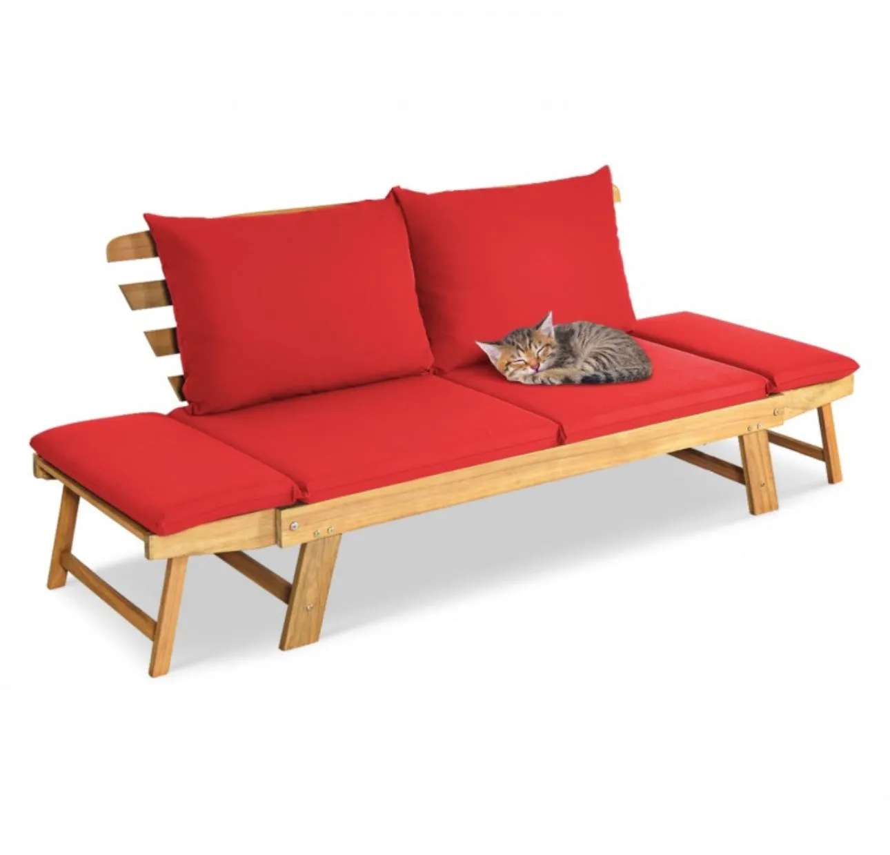 Very Relaxing 3 Adjustable Positions Outdoor Patio, Indoor Convertible Heavy Duty Sofa Couch With Thick Cushions | Acacia Wood