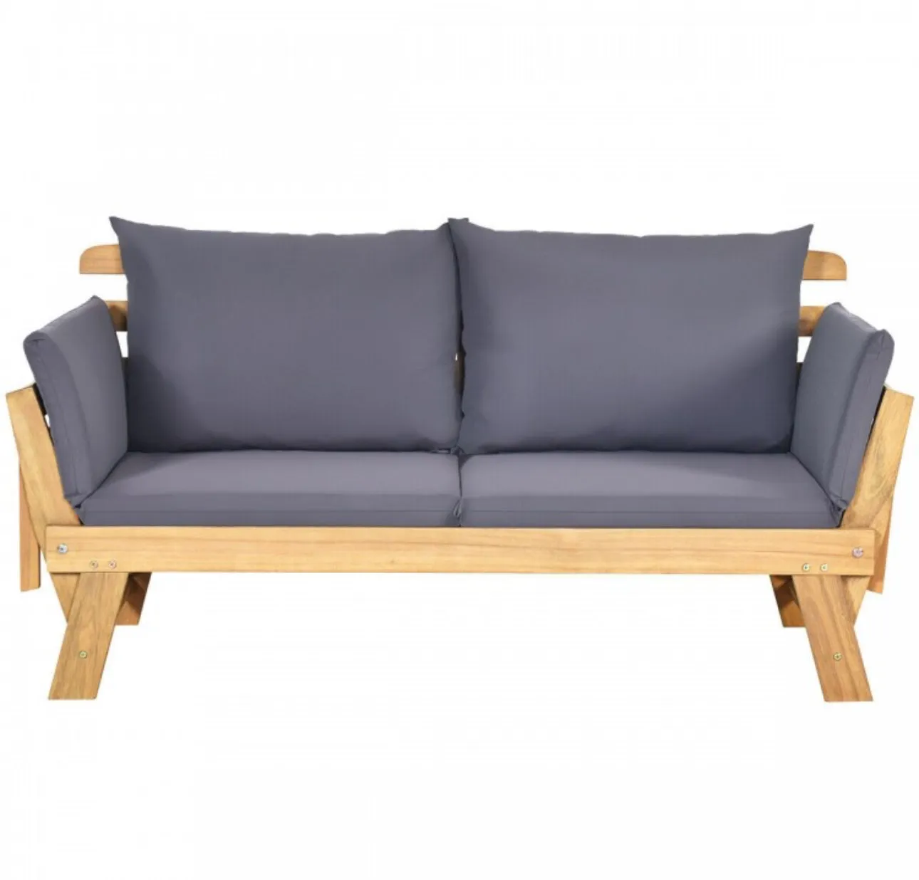 Very Relaxing 3 Adjustable Positions Outdoor Patio, Indoor Convertible Heavy Duty Sofa Couch With Thick Cushions | Acacia Wood