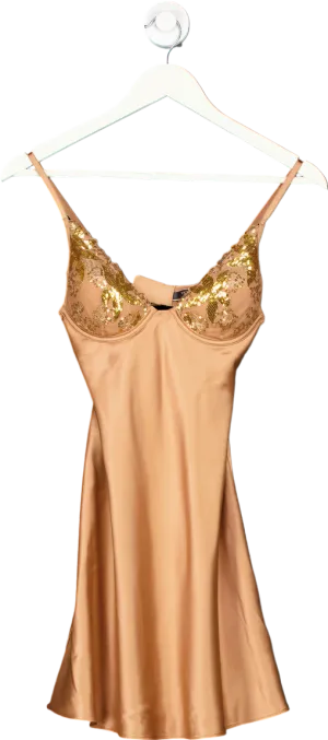 Victoria's Secret Brown Sequin Lace Trim Chemise Dress UK XS