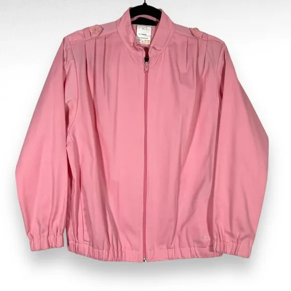 Vintage 70s Denim Bomber Jacket Pastel Bubblegum Pink Zip-Up Barbie Sz Small
