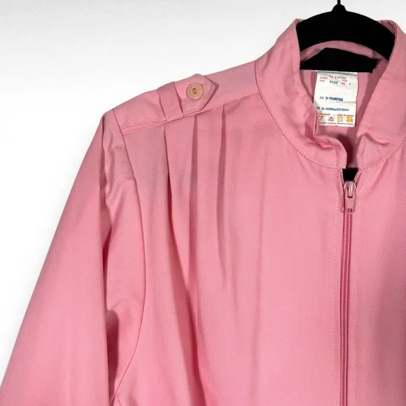 Vintage 70s Denim Bomber Jacket Pastel Bubblegum Pink Zip-Up Barbie Sz Small