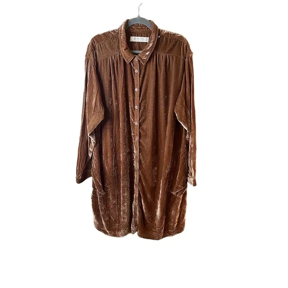 We The Free Golden Brown Long Sleeve Velvet Shirt Dress Large